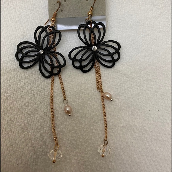 Fashion Pierced Wire Earring Black Gold NWT - Picture 4 of 7